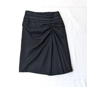 Escada Below Knee Pleat Detail Black Gathered Wool Skirt Size 38 Medium